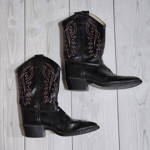 Black Western Cowboy Boots with Red Stitching Kids Size 3